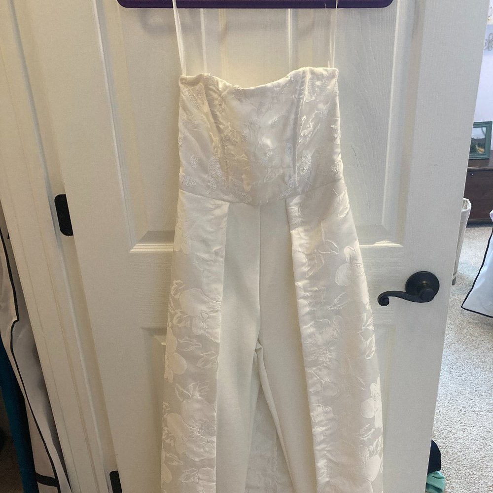 Venus White Sequin Jumpsuit with Overskirt